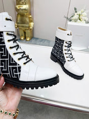 BALMAIN 26S BOOTS IN WHITE CALFSKIN AND BLACK WOOL