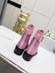 BALMAIN 26S BOOTS IN LIGHT PINK CALFSKIN AND SUEDE