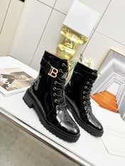 BALMAIN 26S BOOTS IN BLACK GLOSSY CALFSKIN