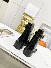 BALMAIN 26S BOOTS IN BLACK GLOSSY CALFSKIN