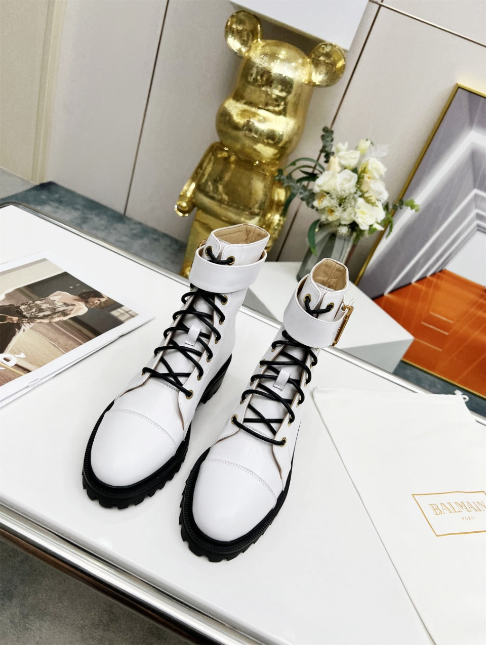 BALMAIN 26S BOOTS IN WHITE CALFSKIN