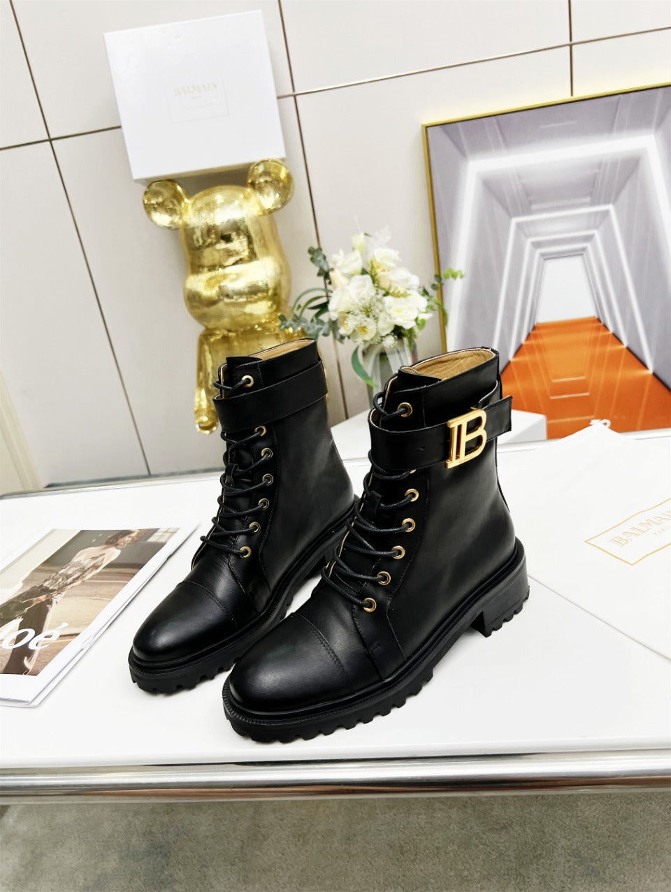 BALMAIN 26S BOOTS IN BLACK CALFSKIN