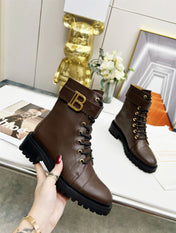 BALMAIN 26S BOOTS IN DARK BROWN CALFSKIN