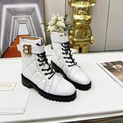 BALMAIN 26S COMBAT BOOTS IN WHITE CALFSKIN