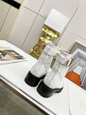 BALMAIN 26S COMBAT BOOTS IN WHITE CALFSKIN