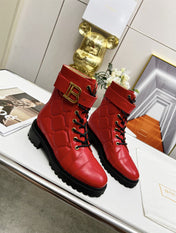 BALMAIN 26S COMBAT BOOTS IN RED CALFSKIN