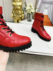 BALMAIN 26S COMBAT BOOTS IN RED CALFSKIN