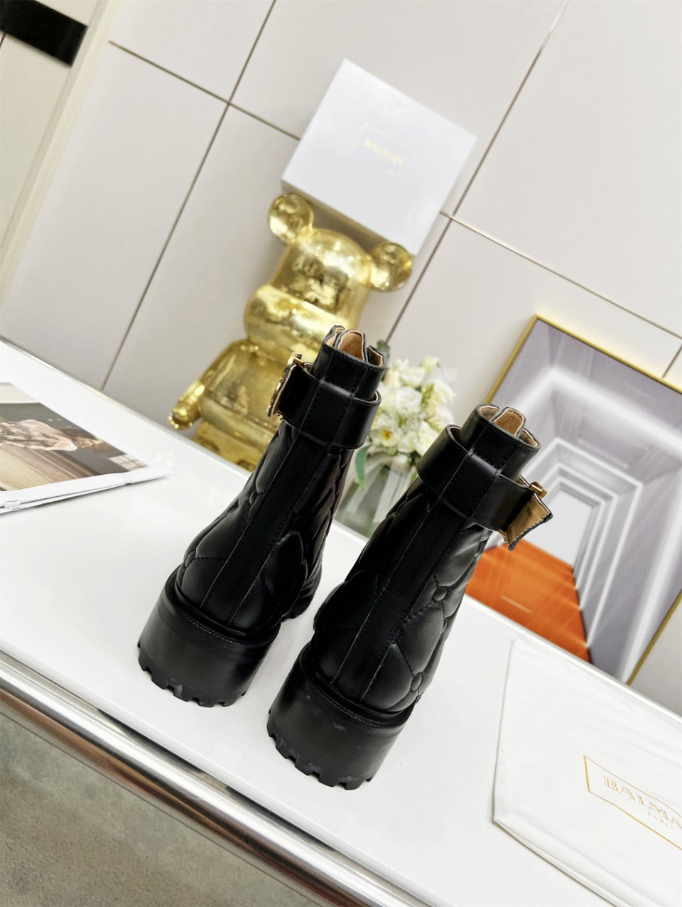 BALMAIN 26S COMBAT BOOTS IN BLACK CALFSKIN