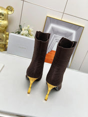 BALMAIN 26S LACE UP OPEN TOE BOOTS 95 MM IN DARK BROWN FLYKNIT