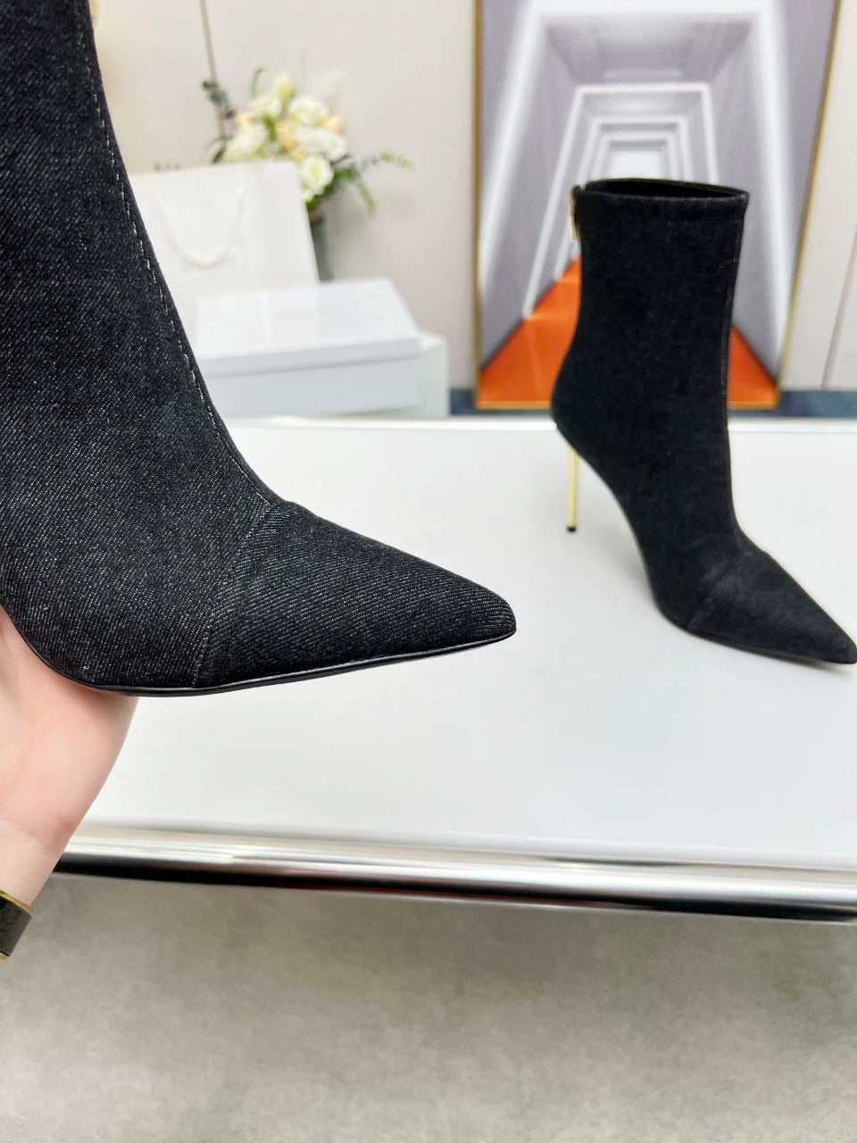 BALMAIN 26S BOOTS 95 MM IN BLACK DENIM