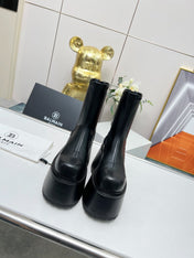 BALMAIN 26S PLATFORM BOOTS 100 MM IN BLACK CALFSKIN