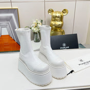 BALMAIN 26S PLATFORM BOOTS 100 MM IN WHITE CALFSKIN