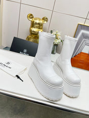 BALMAIN 26S PLATFORM BOOTS 100 MM IN WHITE CALFSKIN