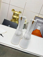 BALMAIN 26S PLATFORM BOOTS 100 MM IN WHITE CALFSKIN