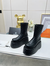BALMAIN 26S PLATFORM BOOTS 100 MM IN BLACK LAMBSKIN