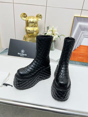 BALMAIN 26S PLATFORM BOOTS 100 MM IN BLACK LAMBSKIN