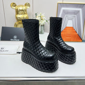 BALMAIN 26S PLATFORM BOOTS 100 MM IN BLACK LAMBSKIN