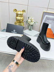 BALMAIN 26S PLATFORM BOOTS 100 MM IN BLACK LAMBSKIN