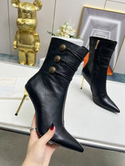BALMAIN 26S HIGH-HEEL BOOTS 95 MM IN BLACK LAMBSKIN