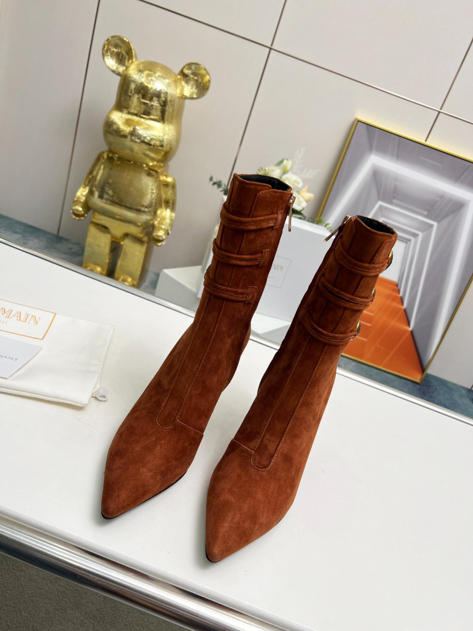 BALMAIN 26S HIGH-HEEL BOOTS 95 MM IN BROWN SUEDE