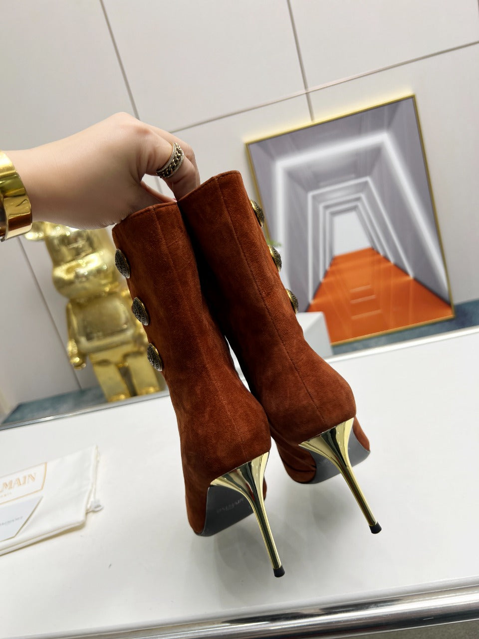 BALMAIN 26S HIGH-HEEL BOOTS 95 MM IN BROWN SUEDE