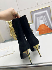 BALMAIN 26S HIGH-HEEL BOOTS 95 MM IN BLACK SUEDE