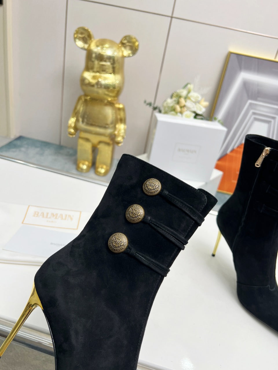 BALMAIN 26S HIGH-HEEL BOOTS 95 MM IN BLACK SUEDE