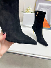 BALMAIN 26S HIGH-HEEL BOOTS 95 MM IN BLACK SUEDE
