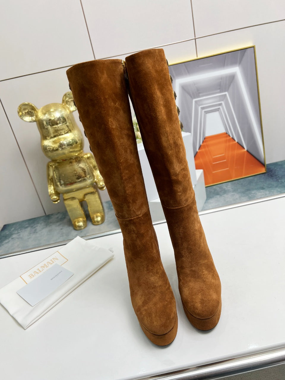 BALMAIN 26S HIGH BOOTS 115 MM IN BROWN SUEDE