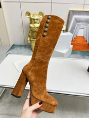 BALMAIN 26S HIGH BOOTS 115 MM IN BROWN SUEDE