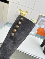 BALMAIN 26S HIGH BOOTS 115 MM IN DARK GREY SUEDE