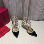 ROCKSTUD CAGED PUMP 65MM IN BLACK MIX LIGHT PINK PATENT CALFSKIN