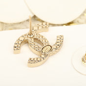 DOUBLE C HALF DIAMONDS GOLD EARRINGS