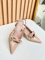 Rockstud Bow Slingback Rose Cannelle Calfskin With Matching Studs