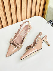 Rockstud Bow Slingback Rose Cannelle Calfskin With Matching Studs