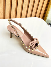 Rockstud Bow Slingback Rose Cannelle Calfskin With Matching Studs