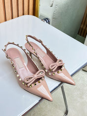 Rockstud Bow Slingback Rose Cannelle Calfskin With Matching Studs