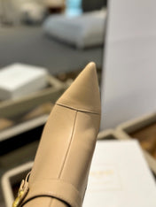 BALMAIN 26S STILETTO HEEL BOOTS 95 MM IN DARK BEIGE CALFSKIN