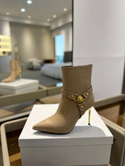 BALMAIN 26S STILETTO HEEL BOOTS 95 MM IN DARK BEIGE CALFSKIN